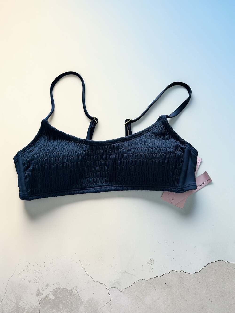 Wild Fable Women's Smocked Bralette Bikini Top in Navy Blue